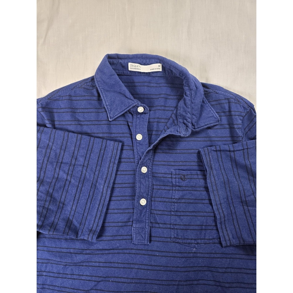Criquet X Huckberry Polo Shirt Mens Medium Blue Stripe Organic Cotton Golf
